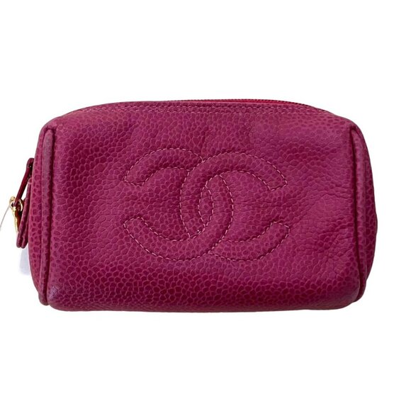 Authentic CHANEL CC Caviar Leather Coin Case Cosmetic Makeup Case Pouch Pink - Picture 1 of 12
